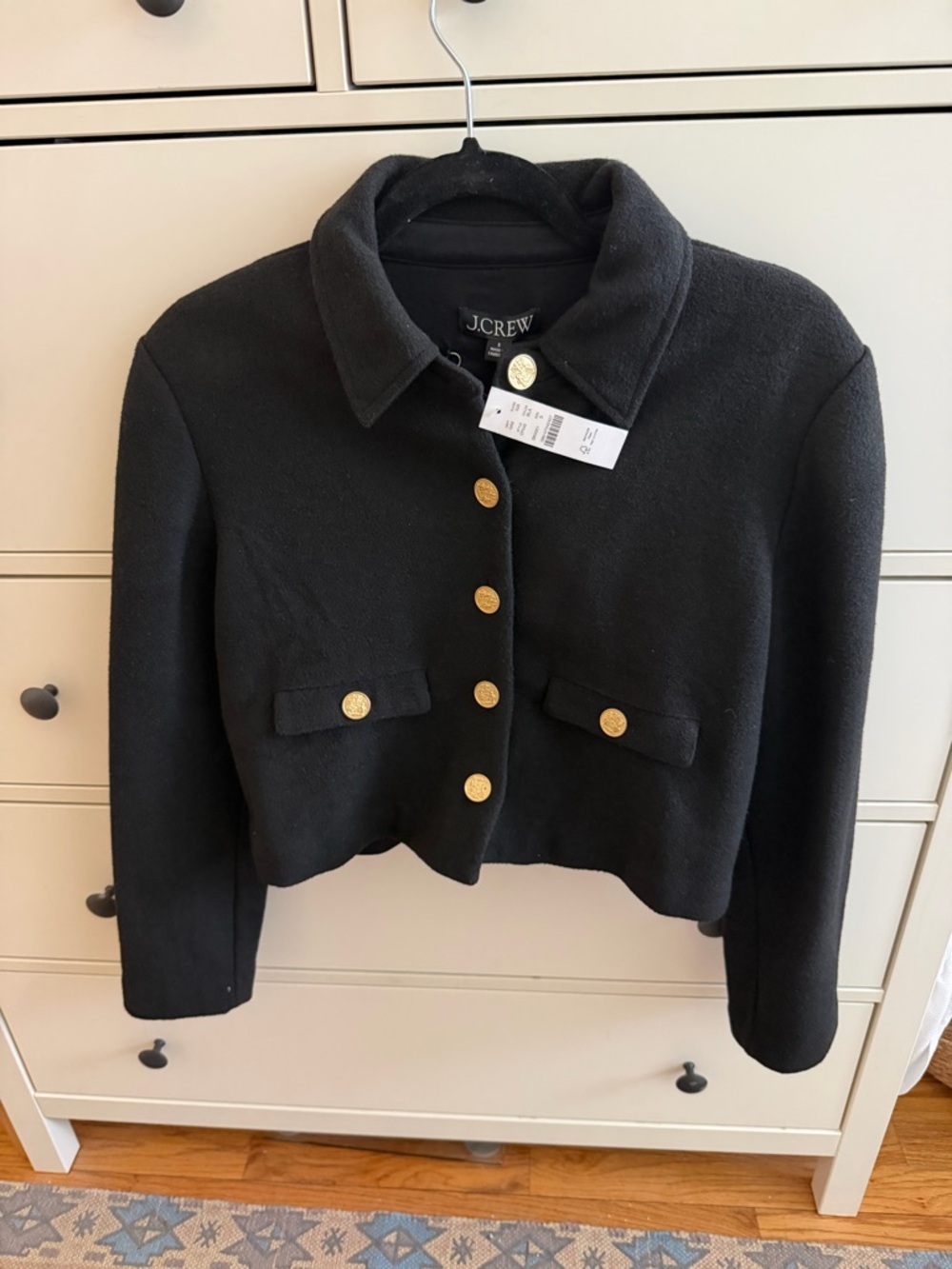 J. Crew Black Cropped Jacket with Gold Buttons